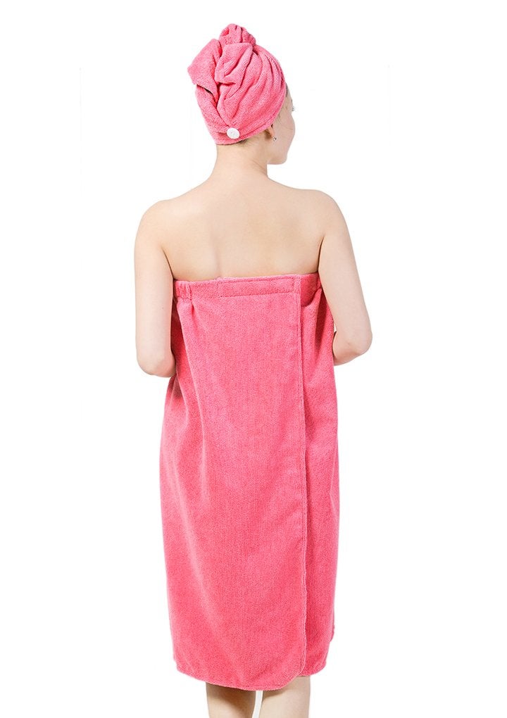 Fakeface Ladies Absorbent Microfiber Spa Bath Towels Body Wrap Cover Up Set Cozy Fleece Bathrobe Bath Towel Tube Dress Nightgown Sleepwear Shower Hair Drying Turban Cap Hat Bathroom Accessories for Women Girls - Image 3